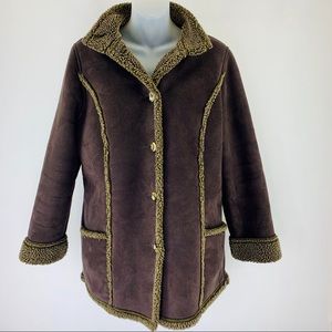 LL Bean Faux Suede Shearling Lines Brown Jacket
